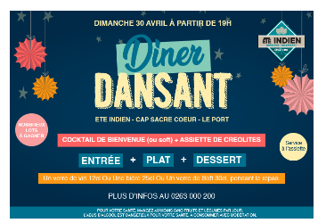 ✨ Dîner Dansant à l'Eté Indien le 30 avril !
